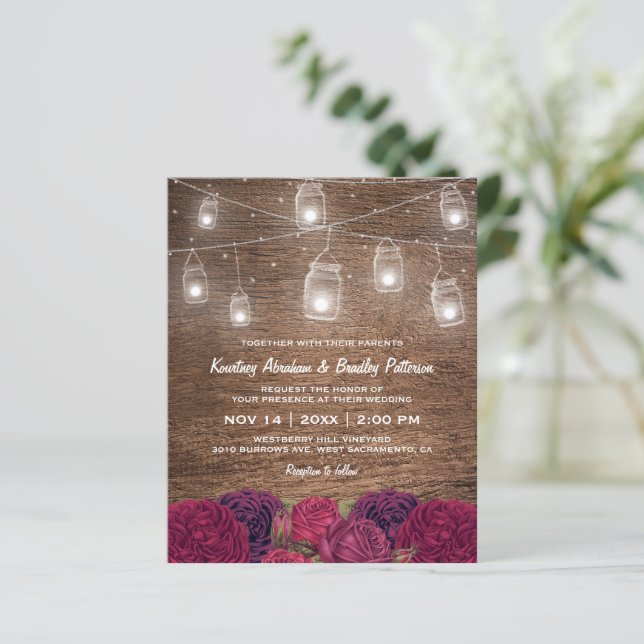 Budget Rustic Mason Jar Floral Wedding Invitation (Standing Front)