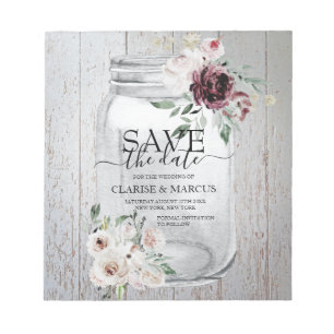 BUDGET Rustic Mason Jar Save The Date Invitation Notepad