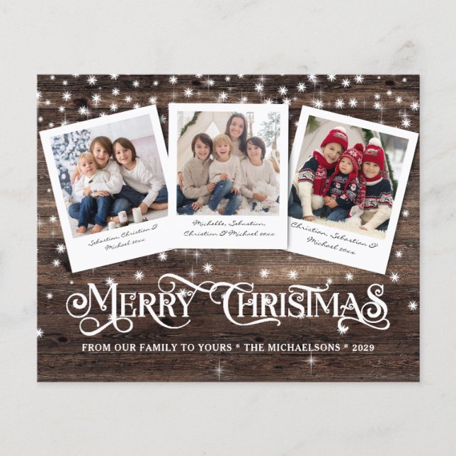 Budget Rustic Merry Christmas Photo Holiday Card (Front)