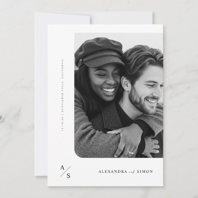Budget Rustic Minimalist Photo Wedding Invitation (Front)