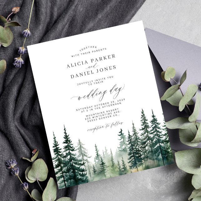 Budget rustic mountain forest wedding invitation (Creator Uploaded)