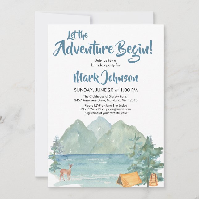 Budget Rustic Mountains Adventure Birthday Party Invitation (Front)