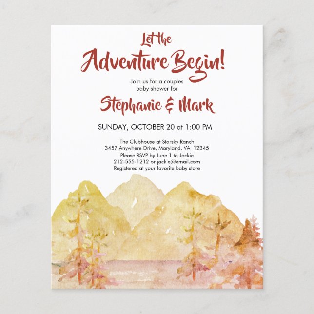 Budget Rustic Mountains Adventure Fall Baby Shower (Front)
