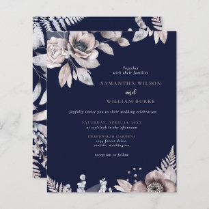 Budget Rustic Navy Floral Wedding Invitation