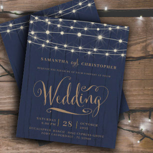 Budget Rustic Navy String Lights RSVP Wedding