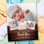 Budget Rustic New Baby 4 Photo Thank You Card<br><div class="desc">Send thank you notes and announce your new baby to friends and family with these elegant and modern photo collage birth announcement cards. Customise with 4 of your favourite photos, and personalise with name, born date, birth stats. COPYRIGHT © 2020 Judy Burrows, Black Dog Art - All Rights Reserved. Budget...</div>