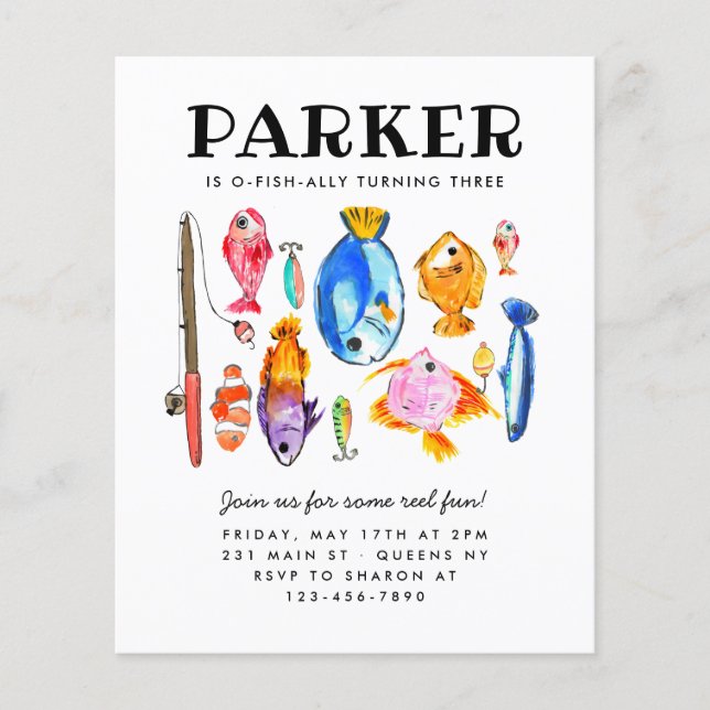 Budget Rustic O-Fish-al Reel Fun Fishing Birthday (Front)