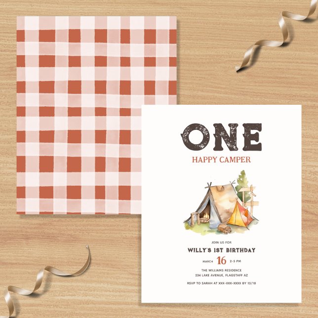 Budget Rustic One Happy Camper 1st Birthday Invite (Creator Uploaded)