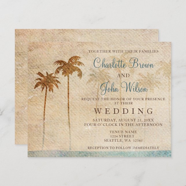 Budget Rustic Palm Trees Beach Wedding Invitation (Front/Back)