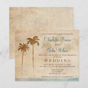 Budget Rustic Palm Trees Beach Wedding Invitation