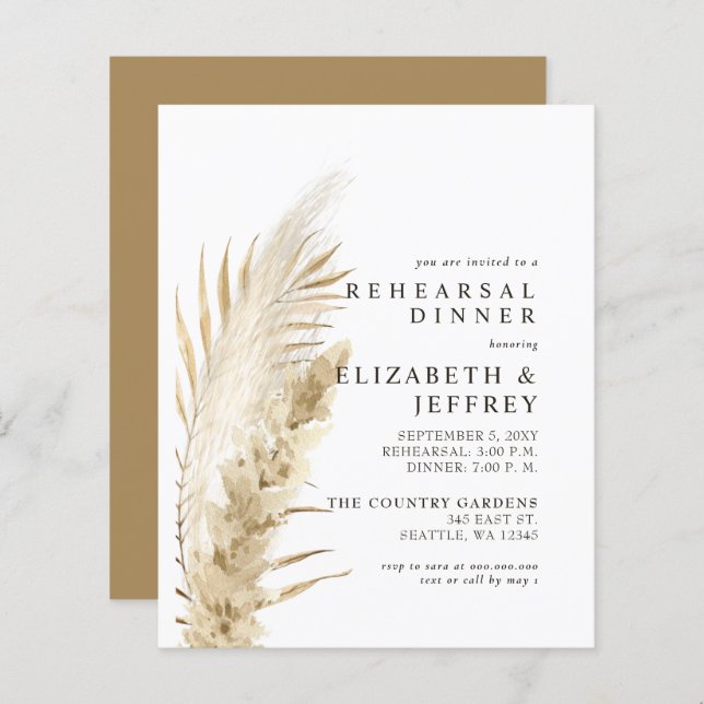 Budget Rustic Pampas Rehearsal Dinner Invitation (Front/Back)