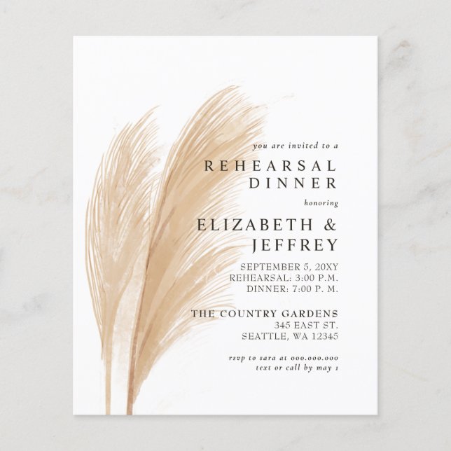 Budget Rustic Pampas Rehearsal Dinner Invitation (Front)