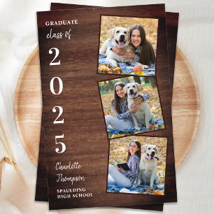 Budget Rustic Photo Collage Graduation Invitations