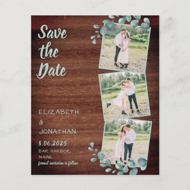 Budget Rustic Photo Collage Greenery Save The Date (Front)