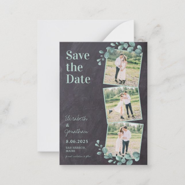 Budget Rustic Photo Collage Greenery Save The Date Card (Front)
