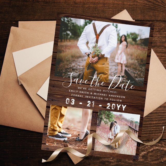 Budget Rustic Photo Collage Save the Date Wood (Creator Uploaded)