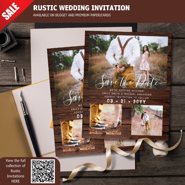 Budget Rustic Photo Collage Save the Date Wood (Creator Uploaded)