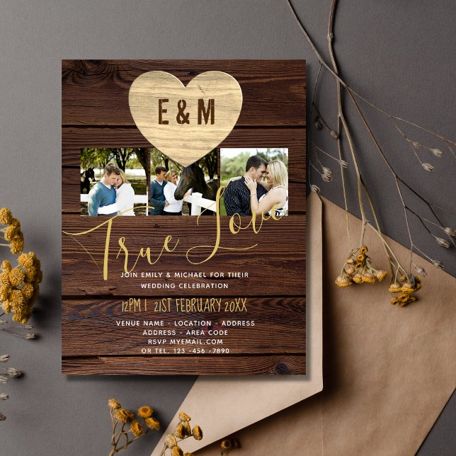 Budget Rustic Photo Collage Wedding Invitations (Creator Uploaded)