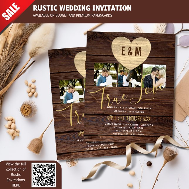 Budget Rustic Photo Collage Wedding Invitations (Creator Uploaded)