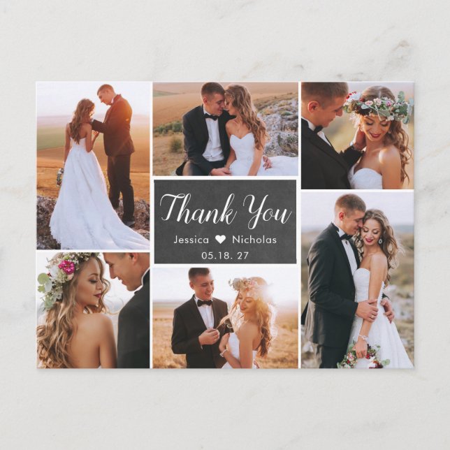 Budget Rustic Photo Collage Wedding Thank You Postcard (Front)