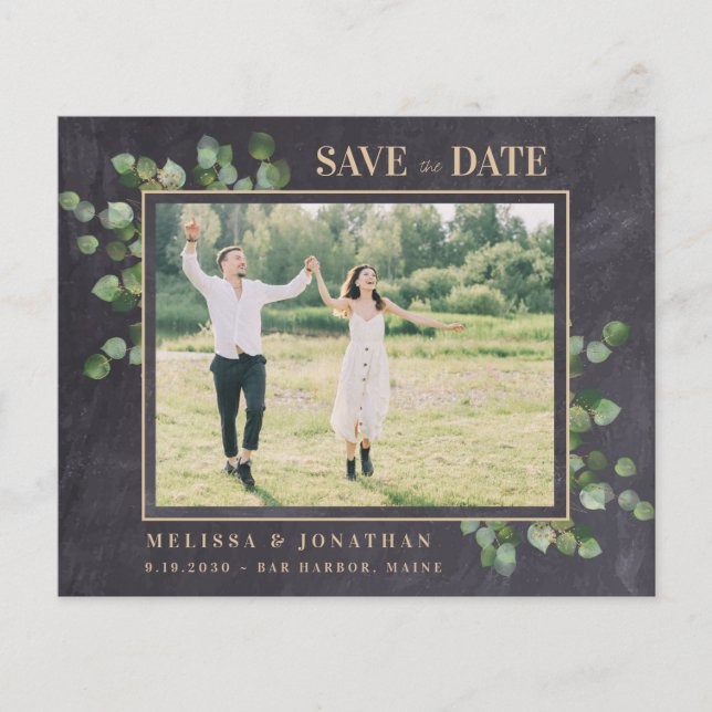 Budget Rustic Photo Eucalyptus Save The Date (Front)