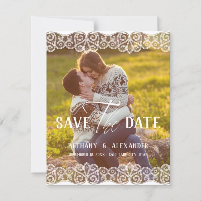 Budget Rustic Photo Lace Effect Whimsical Script (Front)