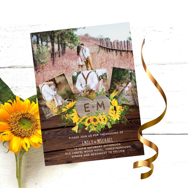 Budget Rustic Photo Sunflowers Wedding Invitations (Creator Uploaded)