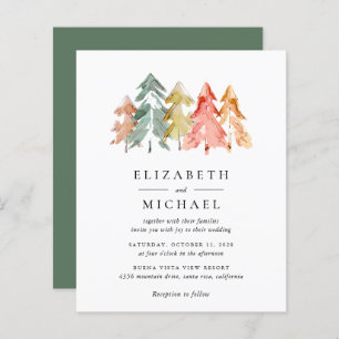 Budget Rustic Pine Trees Watercolor Invitation