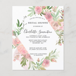 Budget Rustic Pink Floral Bridal Shower Invitation