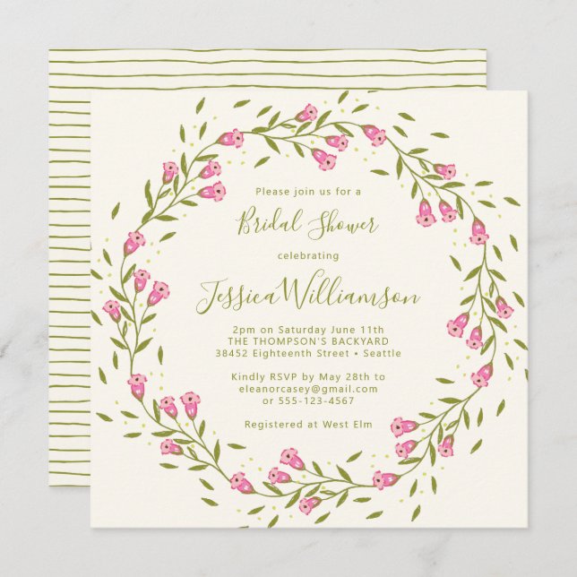Budget Rustic Pink Garden Flowers Bridal Shower   Invitation (Front/Back)