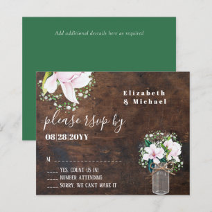 BUDGET Rustic Pink Magnolias  Wedding RSVP