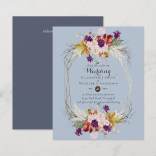 Budget Rustic Plum Floral Dusty Blue Fall Invites