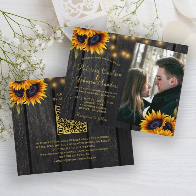 Budget rustic QR code photo wedding invitation (Creator Uploaded)