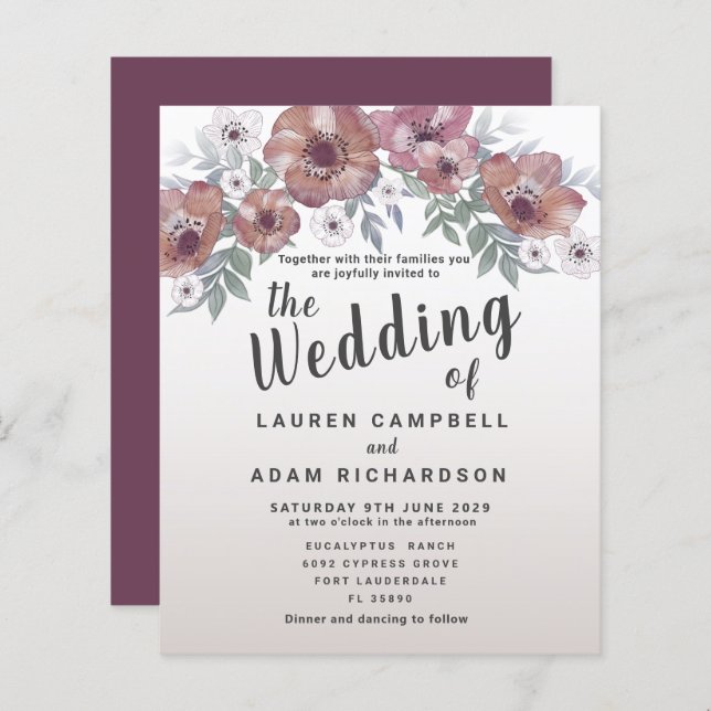 Budget Rustic Red Orange Wedding Invitation (Front/Back)