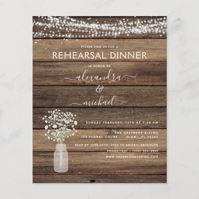 Budget Rustic Rehearsal Dinner Lights Invitation Flyer (Front)