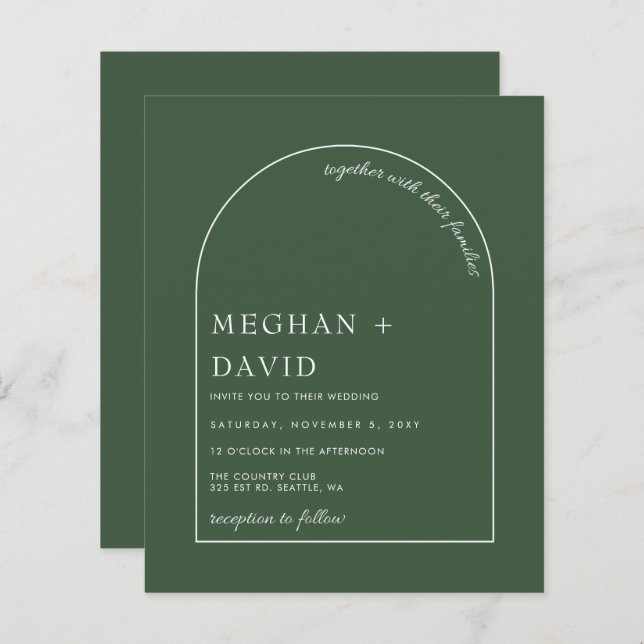 Budget Rustic Sage Green Arch Wedding  Invitation (Front/Back)