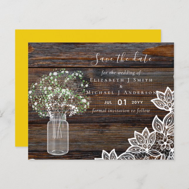 Budget Rustic Save Date Cards with Babys Breath (Front/Back)