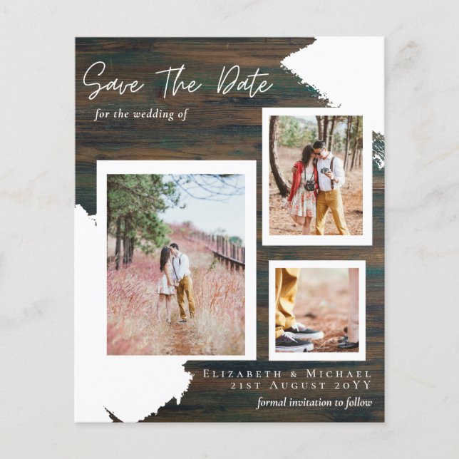 BUDGET RUSTIC SAVE the DATE Engagement Wood THIN F Flyer (Front)