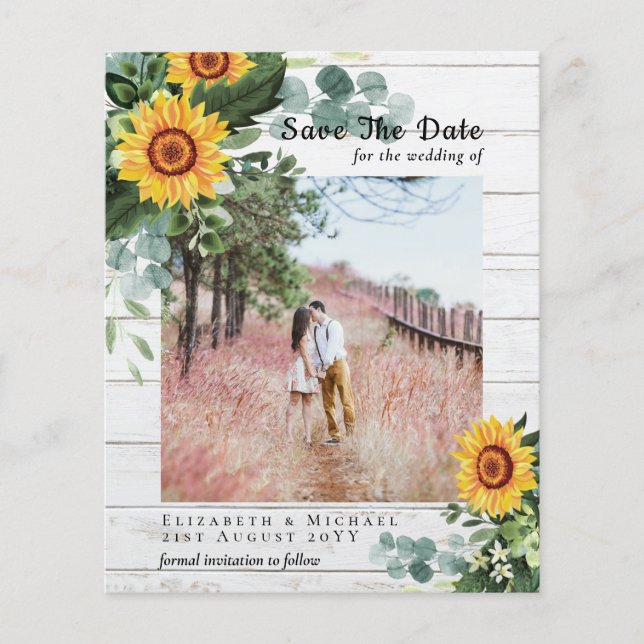 BUDGET RUSTIC SAVE the DATE Rustic Sunflower SATIN Flyer (Front)