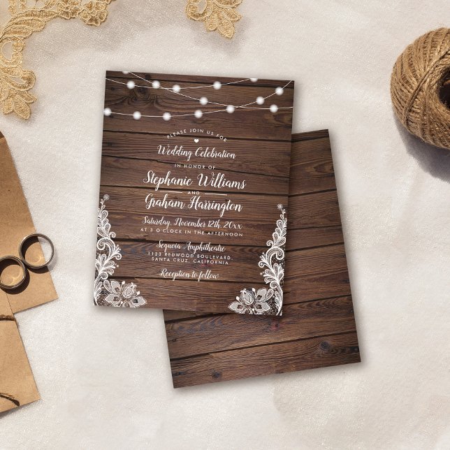 Budget Rustic Script String Lights & Lace Wedding (Creator Uploaded)