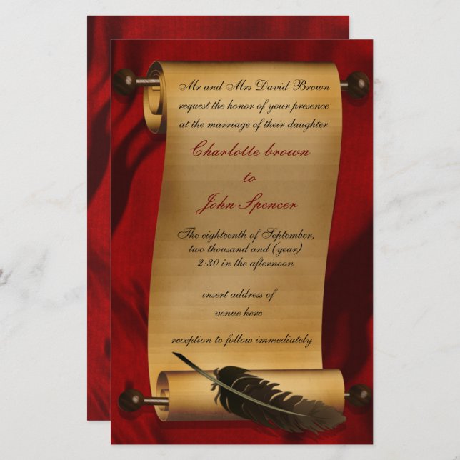 Budget Rustic Scroll Red Wedding Invitation (Front/Back)