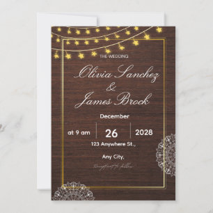 Budget Rustic String Lights and wood wedding  Invitation