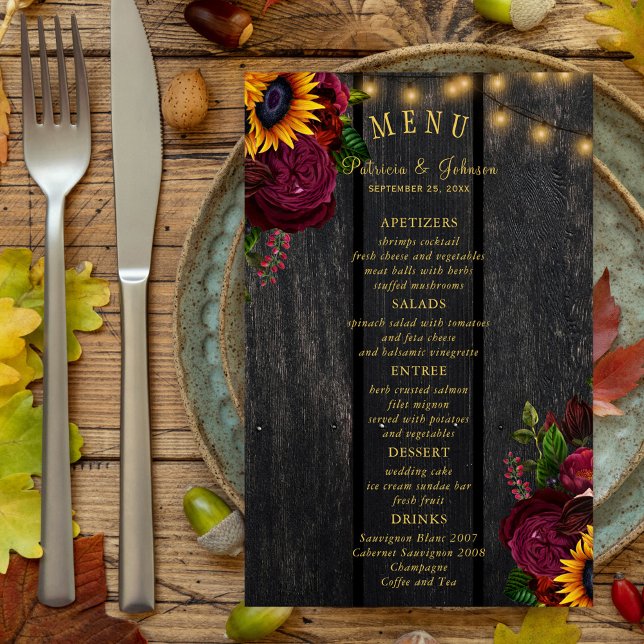 Budget rustic sunflower and roses wedding menu (Creator Uploaded)