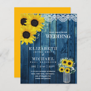 BUDGET Rustic Sunflower BabysBreath Wedding Invite