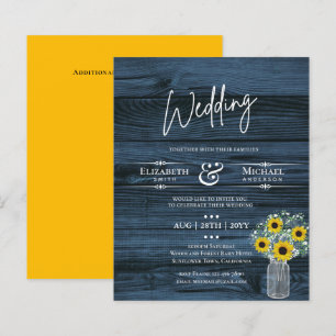 BUDGET Rustic Sunflower Blue Yellow Wedding Invite