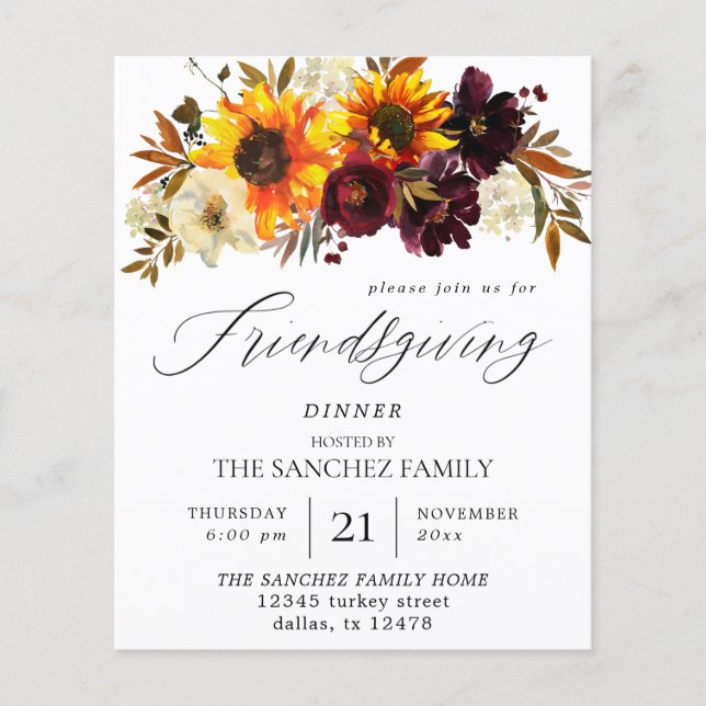 Budget Rustic Sunflower Floral Friendsgiving Flyer (Front)