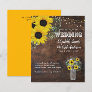 BUDGET Rustic Sunflower Gypsophila Wedding Invite