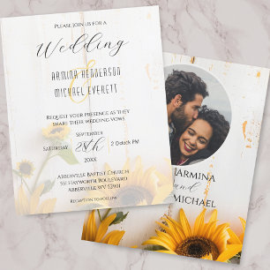 Budget Rustic Sunflower Photo Wedding Invitation