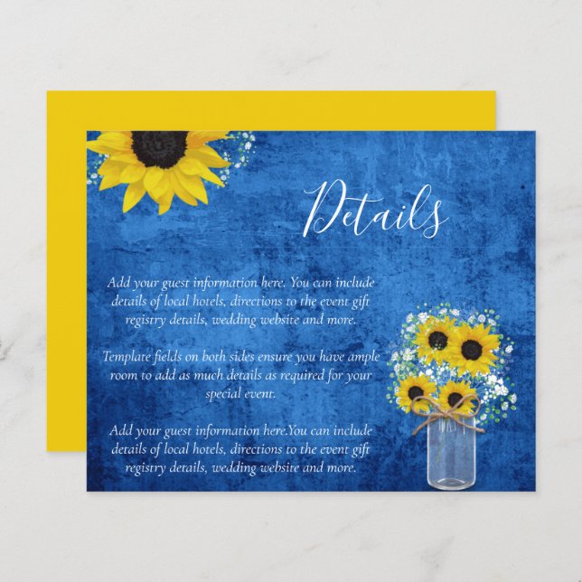 BUDGET Rustic Sunflower Wedding Details Enclosure (Front/Back)