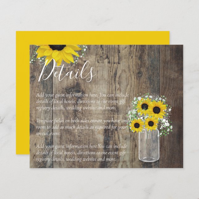 BUDGET Rustic Sunflower Wedding Details Enclosure (Front/Back)